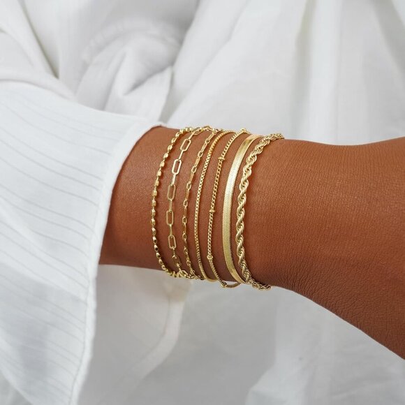 🆕 Sufope Dainty Laying Bracelet Women Gold 14K Adjustable Stackable jewelry Set - Picture 3 of 6